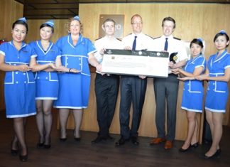Harald Feurstein (4th right), GM of the Hilton Hotel Pattaya, officially re-launched the popular ‘Dine And Fly with Hilton Pattaya’ incentive. For every 3,000 baht spent at the hotel’s many food outlets such as the Edge, Flare, Shore, Drift and Horizon, including the Eforia Spa, visitors have a chance of winning many valuable prizes including airplane tickets and hotel accommodations.